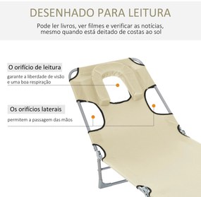 Espreguiçadeira Dobrável com Orifício de Leitura – Relaxa Sable – Bege