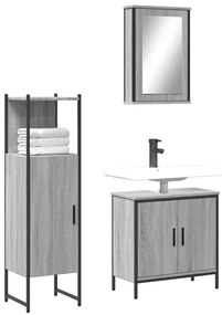 vidaXL 3 pcs Conjunto móveis casa de banho madeira proc. cinza sonoma