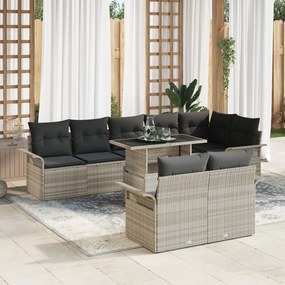 vidaXL Conjunto de 9 Peças de Sofá de Jardim com Almofadas Cinza Claro de Vime