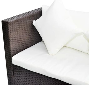 4 pcs conjunto lounge jardim c/ almofadões vime PE castanho