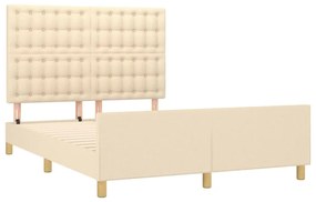 Estrutura de cama c/ cabeceira tecido cor creme 140x190 cm