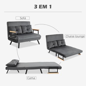 Sofá Cama Sofá Convertível em Cama de 2 Lugares Dobrável com Encosto Ajustável em 5 Níveis e 2 Almofadas 102x73x81 cm Cinza