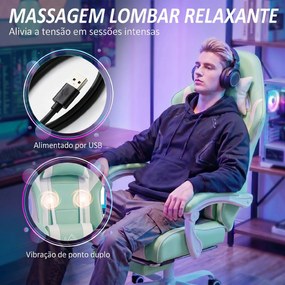 Cadeira Gaming Reclinável 155° com Suporte Lombar com Massagem Apoio de Cabeça e Apoio para os Pés 63x66x126-134 cm Azul Claro