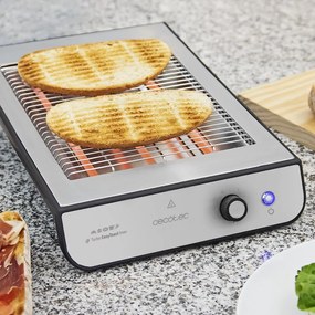 Torradeira Plana Horizontal Turbo Easy Toast Inox. 3 Resistências de quartzo, 6 níveis de potência, bandeja de migalhas, rebaixo do cabo, acabamentos