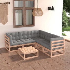 vidaXL 6 pcs conjunto lounge de jardim c/ almofadões pinho maciço