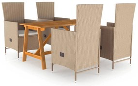5 pcs conjunto de jantar para jardim bege
