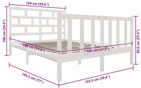 Estrutura de cama pequena casal 120x190 cm pinho maciço branco