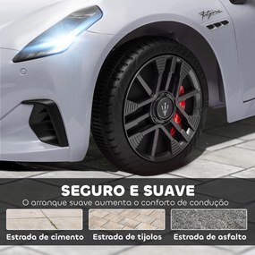 Carro Elétrico para Crianças Maserati Gran Turismo Folgore 12V Controlo Remoto Faróis Buzina e Música MP3 98x59x43 cm Cinza
