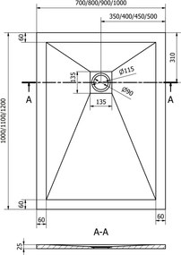 Mexen Stone+ base de duche composta retangular 120 x 100 cm, branco - 44101012