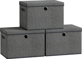 Conjunto de 3 Caixas de arrumação 43 x 30 x 30 cm (C x L x A), com tampa, caixas organizadoras cinzento ardósia