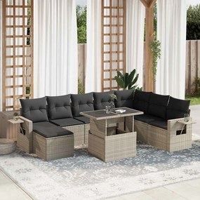 vidaXL 9 pcs conj. sofás jardim com almofadões vime PE cinzento-claro