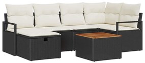 Conjunto de Sofás Jardim vidaXL de 7 Peças com Almofadas Preto Rattan