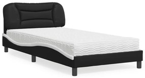 vidaXL Cama com colchão 100x200 cm couro artificial preto e branco