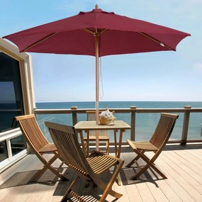 Chapéu de Sol Ø250x230cm Chapéu de Sol com Mastro de Madeira com 6 hastes Sistema de Polia com Fixação para Jardim Pátio Terraço Vinho