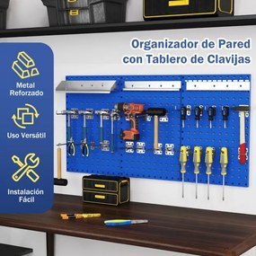 Kit de organização de ferramentas com 3 tábuas e 28 acessórios para garagem e oficina Azul