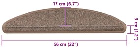 Tapetes de escada adesivos 15 pcs 56x17x3 cm castanho-claro
