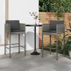 vidaXL Bancos de bar com almofadões 2 pcs vime PE cinzento