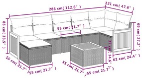 8 pcs conjunto de sofás p/ jardim com almofadões vime PE bege