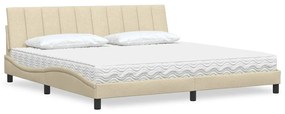 vidaXL Cama com colchão 200x200 cm tecido cor creme