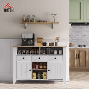 Aparador de Cozinha com 3 Gavetas 2 Armários 2 Prateleiras Abertas e 2 Prateleiras Ajustáveis Moderno 120x38x82 cm Branco
