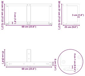 Pés para mesa de centro em forma de T, 2 peças, branco, 60x25x(30-31)