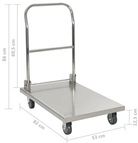 Carrinho de plataforma 82x53x86 aço inoxidável prateado
