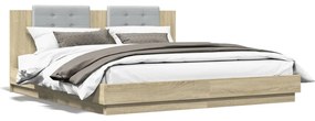 Estrutura cama c/ cabeceira/luzes LED 180x200cm carvalho sonoma