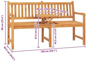 Banco de jardim 3 lugares c/ mesa 150 cm madeira de teca maciça