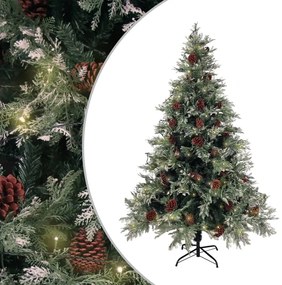 Árvore Natal pré-iluminada c/ pinhas 150 cm PVC/PE verde/branco