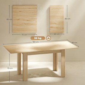 Mesa de jantar extensível, mesa de cozinha (CADEIRAS NÃO INCLUIDAS) retangular, para 6-8 pessoas, 140-180 x 80 cm, efeito de madeira natural