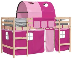 Cama alta p/ criança c/ túnel 80x200 cm pinho maciço rosa