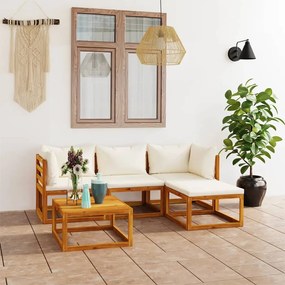 vidaXL 5 pcs conj. lounge jardim c/ almofadões madeira acácia maciça