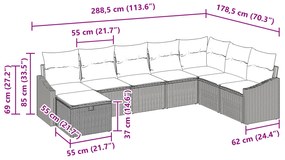 Conjunto de Sofá de Jardim de 8 Peças com Almofadas de Rattan Poliéste
