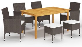 7 pcs conjunto de jantar para jardim castanho