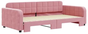 Sofá-cama com gavetão 100x200 cm veludo rosa