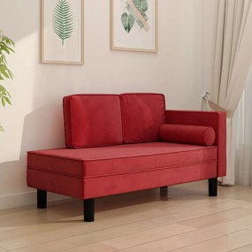 vidaXL Chaise longue com almofadões e rolo veludo vermelho tinto