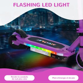 Trotinete elétrico para crianças dos 6 aos 14 anos, velocidade máxima de 10 km/h, luzes LED coloridas, travão elétrico, roxo