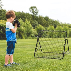 Rede de Rebote de Metal com Ângulo Ajustável e 20 Cordas Elásticas para Treinamento de Futebol 96x80x96 cm Preto