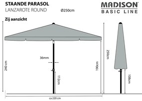 Madison Guarda-sol Lanzarote 250 cm redondo cinzento-acastanhado