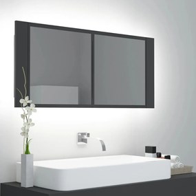 804982 vidaXL Armário espelhado casa de banho LED 100x12x45cm cinzento