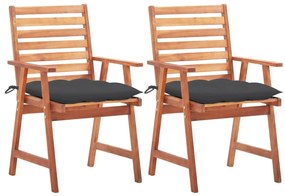 vidaXL Cadeiras de jantar p/ jardim 2 pcs c/ almofadões acácia maciça