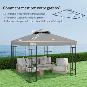 Lona substituição para tenda 3 x 3 m (NÃO INCLUIDA) para tenda de 2 níveis; proteção UPF30+; orifícios de drenagem; cinzenta