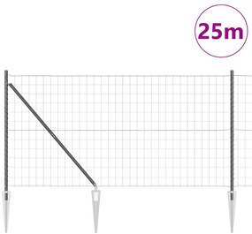 Cerca Euro com 13 Postes de Ponta 1.2x25 m Aço Galvanizado Cinza