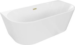 Mexen Oval banheira independente encostada à parede 170 x 80 cm, branca, transbordo dourado escovado - 52671708000-55