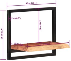 Prateleiras de parede 2 pcs 40x24x35 cm acácia maciça e aço