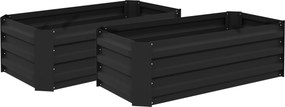 Outsunny Conjunto de 2 Caixas de Plantio de Aço Caixa de Plantio Quadrada para Cultivos de Plantas Flores Pátio Exterior 100x50x30 cm Preto | Aosom Portugal