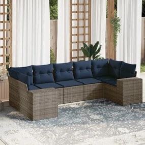 vidaXL 7 pcs conjunto sofás p/ jardim c/ almofadões vime PE cinzento