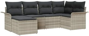 Conjunto de 6 Peças de Sofá de Jardim com Almofadas Cinza Claro Rattan