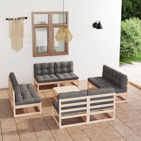 vidaXL 9 pcs conjunto lounge de jardim c/ almofadões pinho maciço