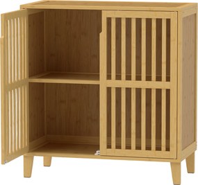 HOMCOM Armário Estreito em Bambu com Prateleira Ajustável e Portas Ventiladas para Casa de Banho, Cozinha ou Hall de Entrada, Natural | Aosom Portugal